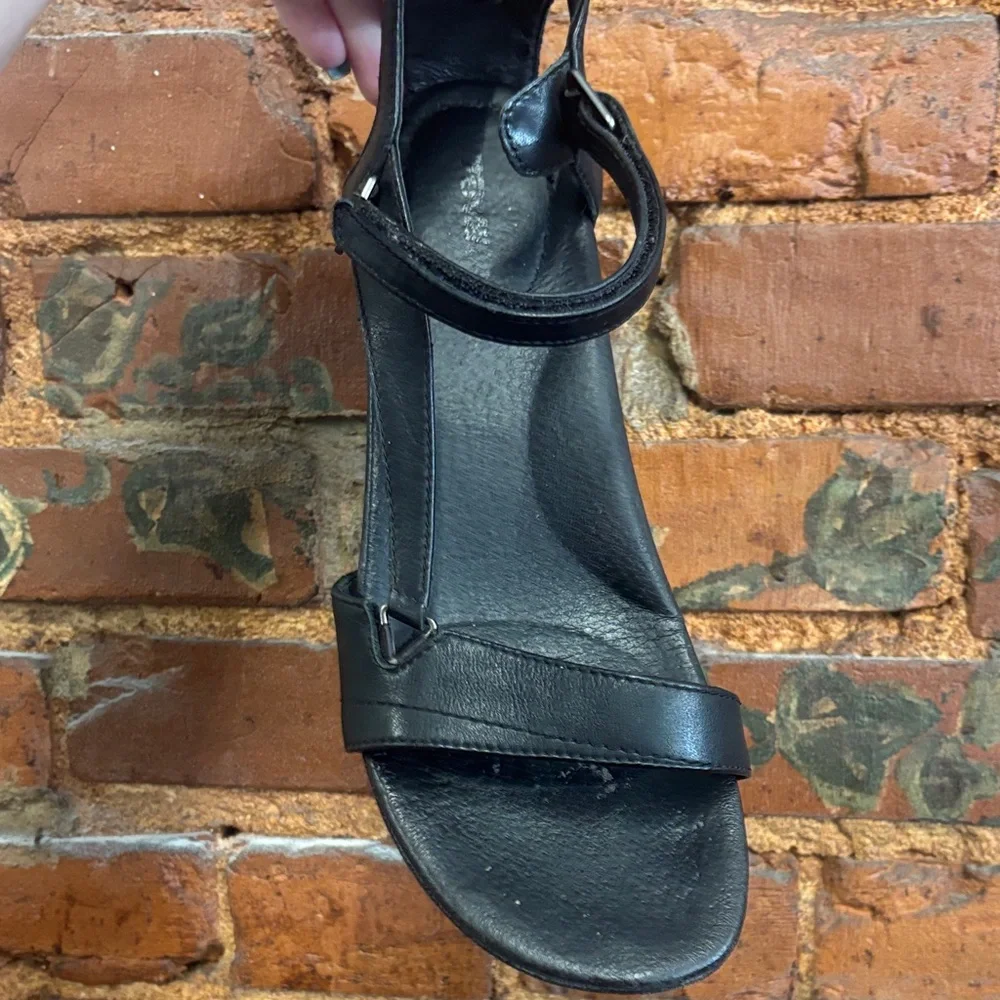 Teva Womens Capri‎ Black Leather Ankle Strap Wedge Sandals Size 9.5